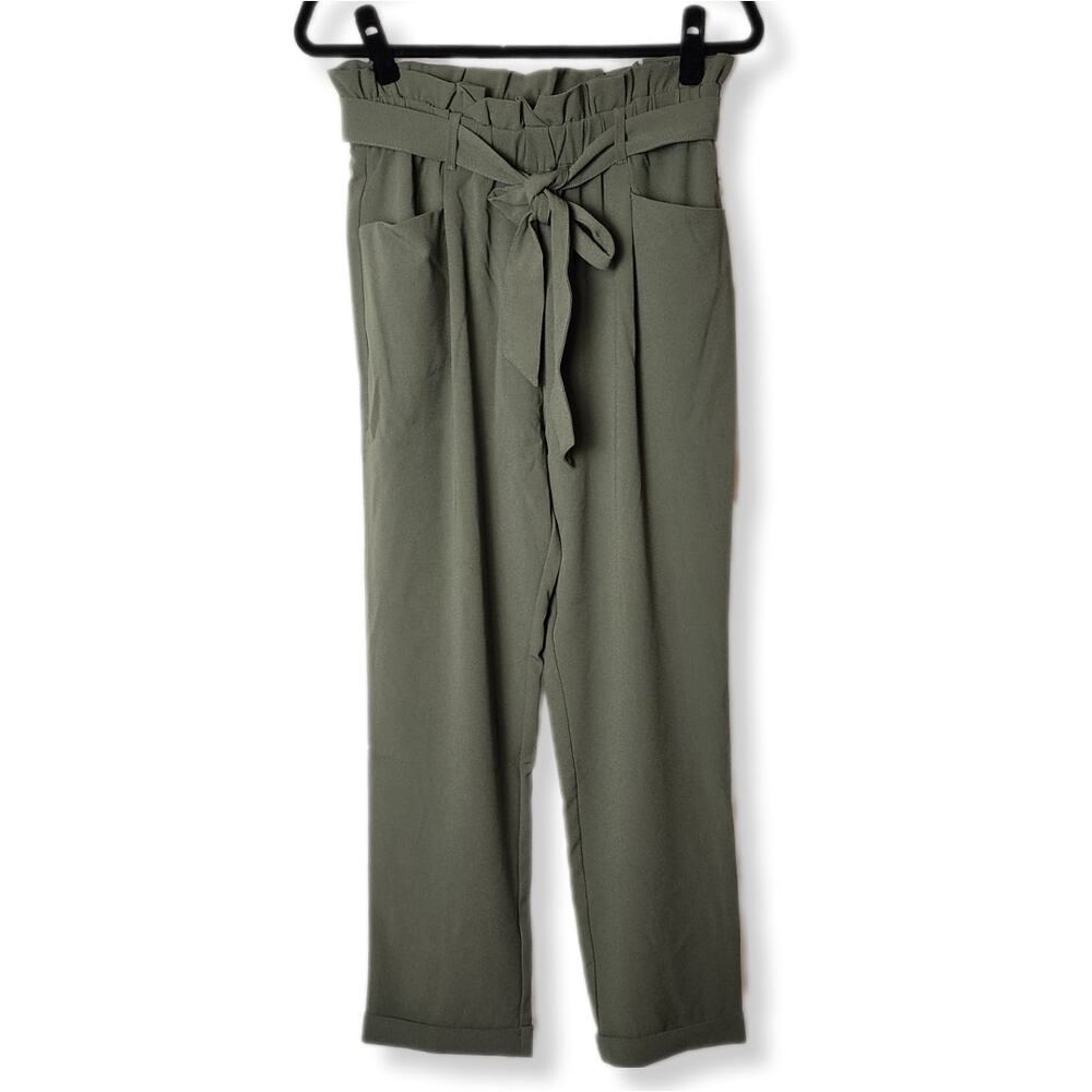 Lumiere Urban Outfitters Paperbag Waist Pants Olive Green Rolled Cuff Women's L